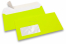 Neon kuverter - gul, med rude 45 x 90 mm, rude positioneret 20 mm fra venstre og 15 mm fra bunden | Alle-konvolutter.dk