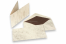 Marmoreret kuverter (96 x 181 mm) og kort (90 x 173 mm) - marmoreret brun - foret inderside brun | Alle-konvolutter.dk