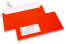 Neon kuverter - rød, med rude 45 x 90 mm, rude positioneret 20 mm fra venstre og 15 mm fra bunden | Alle-konvolutter.dk