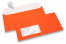 Neon kuverter - orange, med rude 45 x 90 mm, rude positioneret 20 mm fra venstre og 15 mm fra bunden | Alle-konvolutter.dk