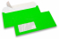 Neon kuverter - grøn, med rude 45 x 90 mm, rude positioneret 20 mm fra venstre og 15 mm fra bunden | Alle-konvolutter.dk