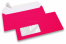 Neon kuverter - pink, med rude 45 x 90 mm, rude positioneret 20 mm fra venstre og 15 mm fra bunden | Alle-konvolutter.dk