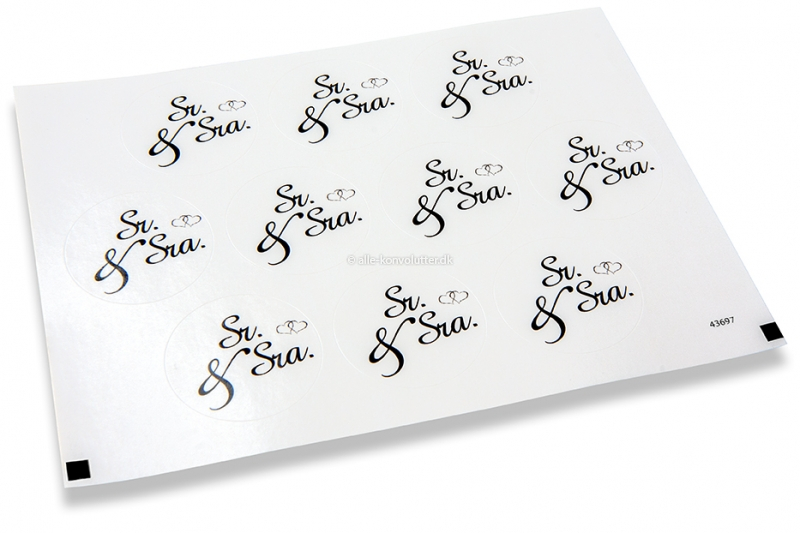 Klistermærker til bryllupskuverter - Sr. & Sra., sort