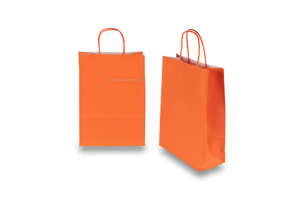 Papirsposer med hank snoet - orange, 220 x 100 x 310 mm, 90 g