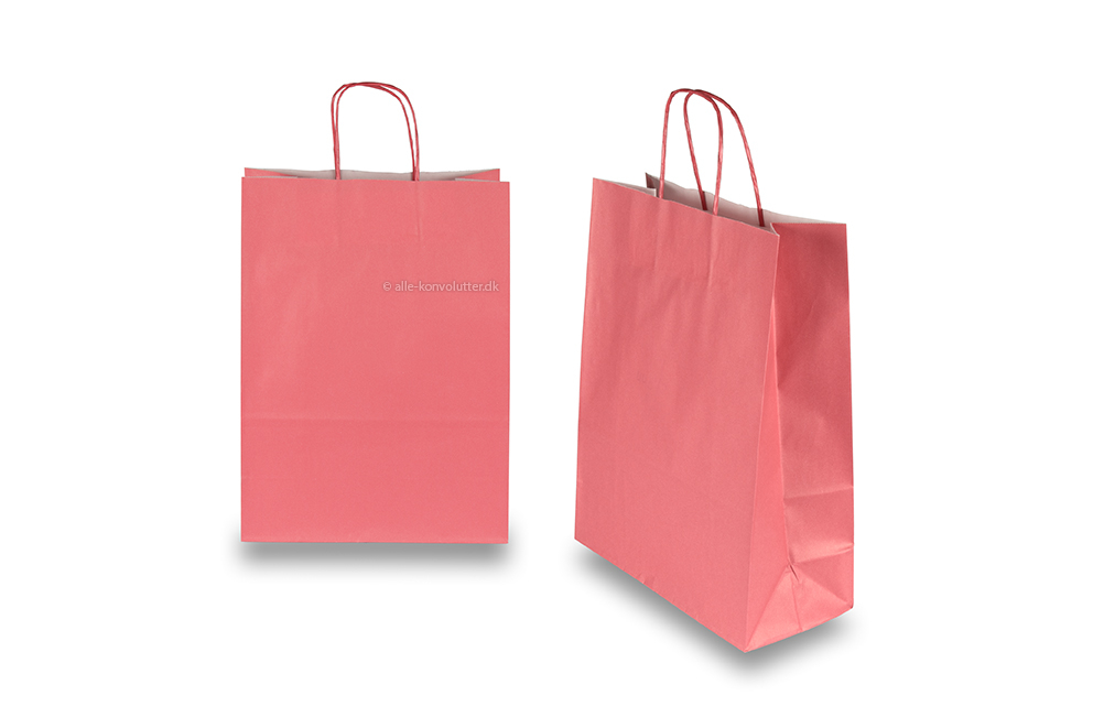 Papirsposer med hank snoet - velourrød, 260 x 120 x 350 mm, 90 g